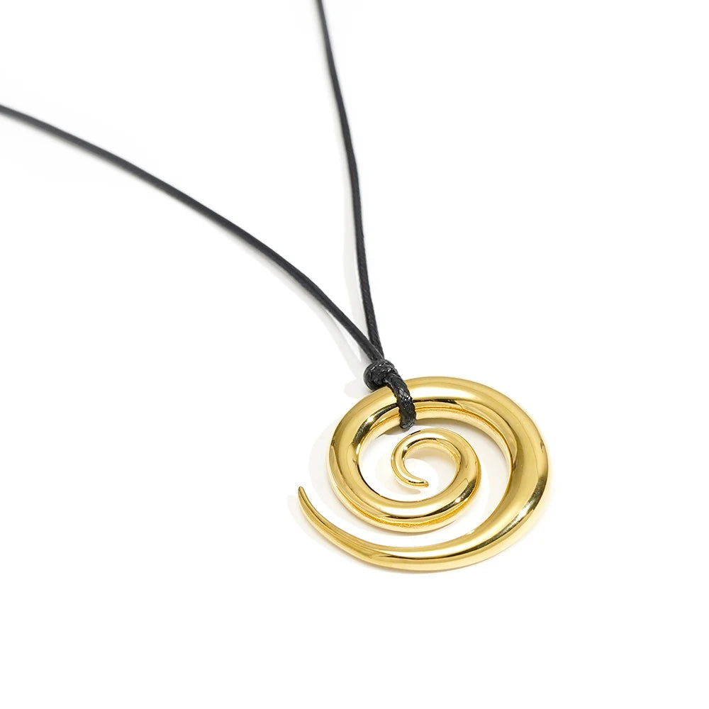 Fashion 18K Gold Plated 316L Stainless Steel Jewelry Rope Chain Spiral Circle Pendant Waterproof for Woman Necklaces P253556