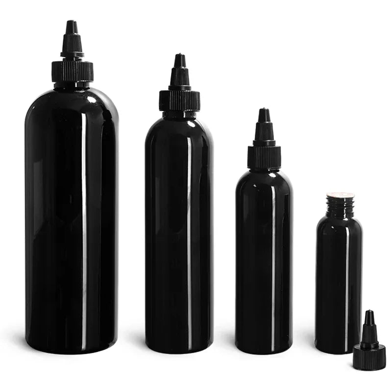 4 oz Pet Plastic Squeeze Applicator Bottle with a Twist Lid Amber Black Color 120 ml Squeeze Hair Oil Bottles with Lid