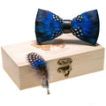 Feather Bow Tie Wood Box Set and Feather Pin Necktie Cravate Homme Noeud Papillon Corbatas Hombre Pajarita Gift for Men Wedding