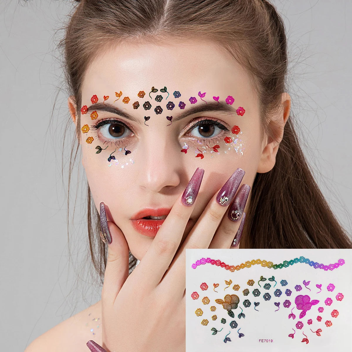 Custom OEM Eyebrow Flower Stickers Luxury Colorful Self-adhesive Face Freckle Makeup Waterproof Fake Temporary Tattoo Stickers