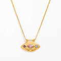 Fenny 18K Gold Plated Fashion Purple Round Clear Square Pink Zirconia Eye Lip-shaped Pendant Stainless Steel Jewelry Wholesale