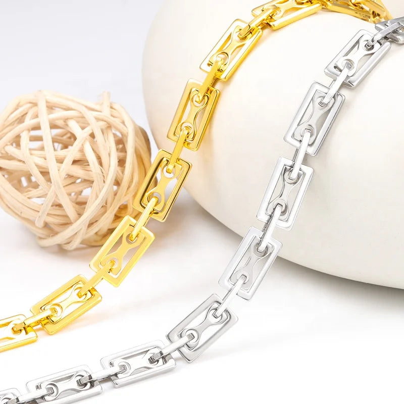 Personality Design 18k Gold Plated Square Chain Choker Shining Surface Metal Necklace for DIY Jewelry Making Jewelry Findings