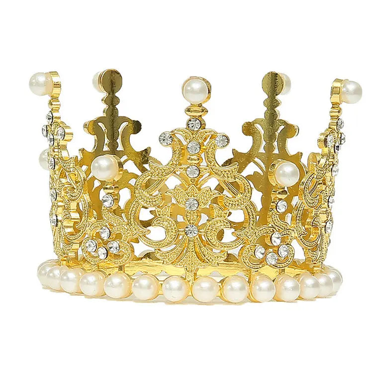 Qushine Children's Full Circle Round Crown Bridal Jewelry for Weddings Highlight Pearl Cake Baking Made of Alloy