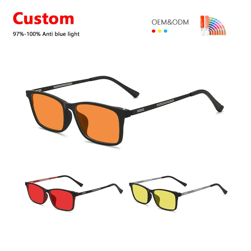 2025 Newest Retro Ultralight Reybeni Rubber Titanium Material Orange Lens Eyewear Unisex Optical Frame Anti Blue Light Glasses