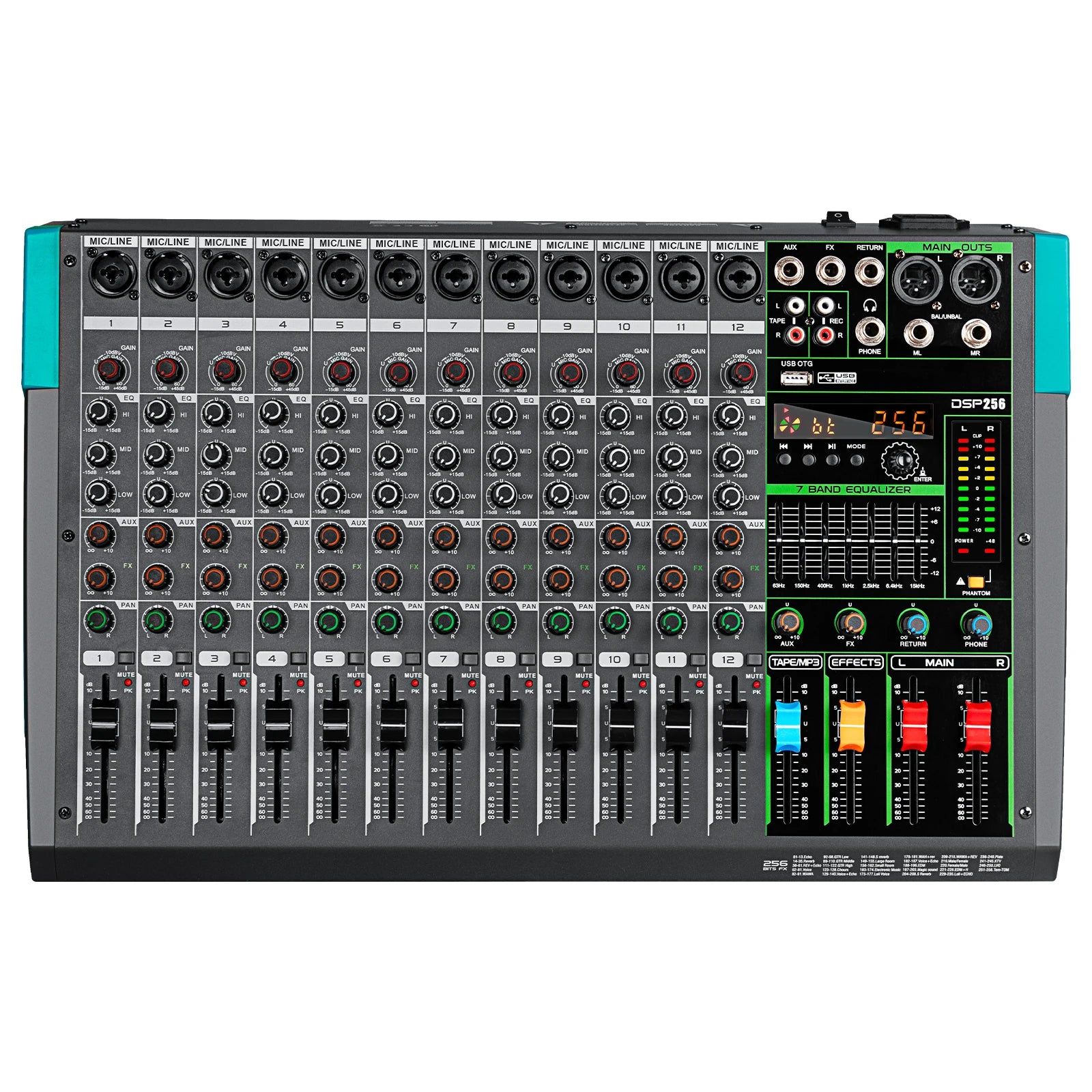Depusheng PA12 Professional Audio Mixer Interface 12 Channels Dj Controller for Stage Dj Show
