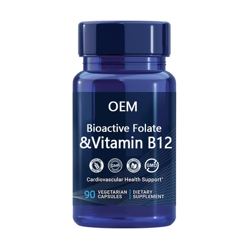 OEM Custom Bioactive Folate & Methyl B12 Capsules - 680mcg Folate for Cardiovascular & Energy Support 90 Vegetarian Caps
