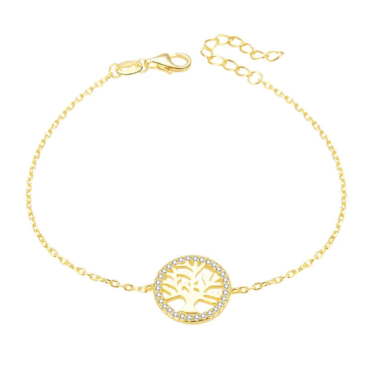 Customizable 925 Sterling Silver Bracelet with 18K Gold Plating Rose Gold Tree Life Charm Party Gift Featuring CZ Zircon Stones