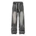Men Fashion Jeans American Retro Washed Distressed Patchwork Drawstring Same Gender Designrock Revival Jeans