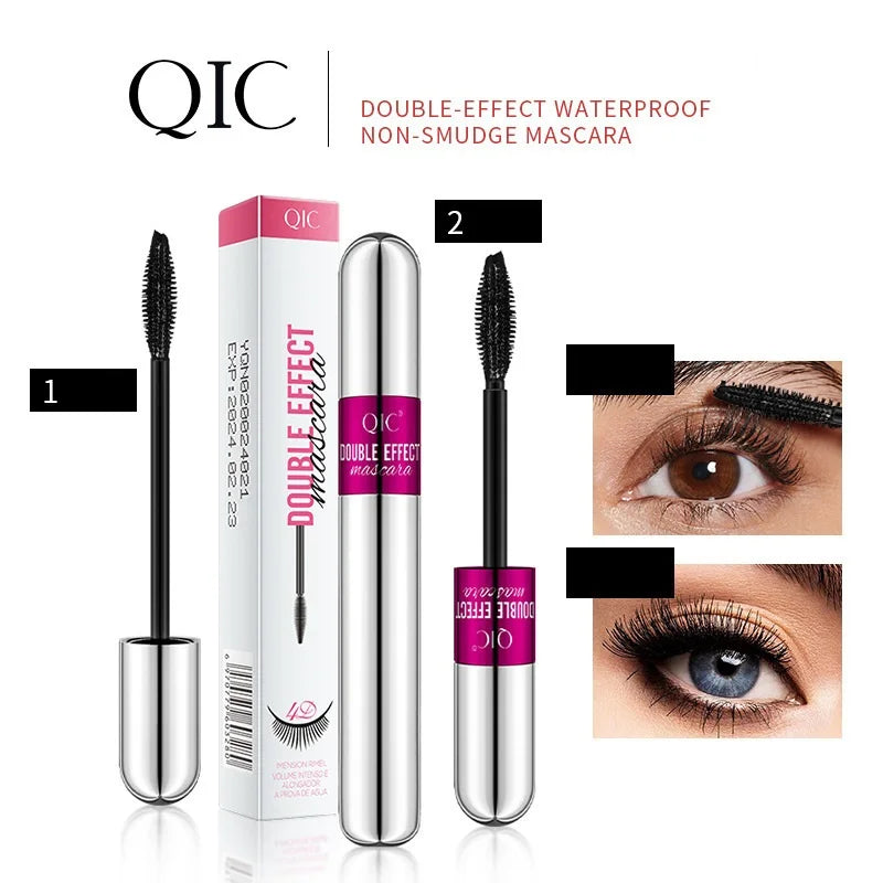 Fashion Romantic Beauty Curling Eye Black Lengthening Waterproof Solid 2in1 Mascara Cream for Volume