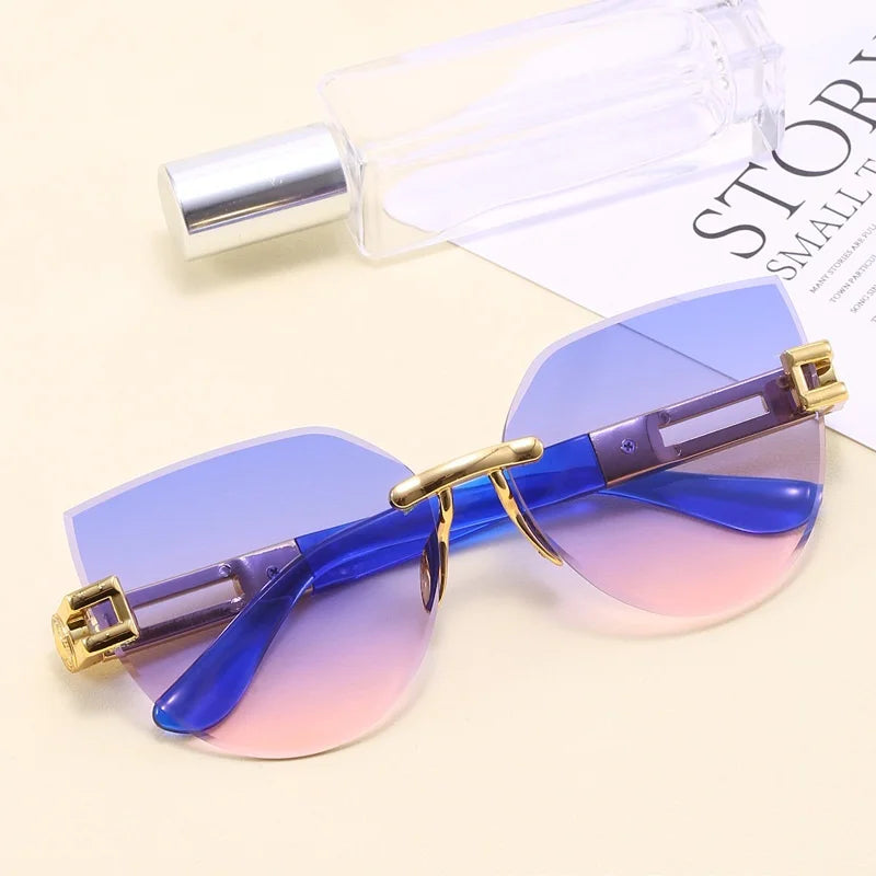 83106 Luxury Cat Eye Sunglasses Women Designer Fashion Rimless Sun Glasses Custom Gradient Lens Sunglasses