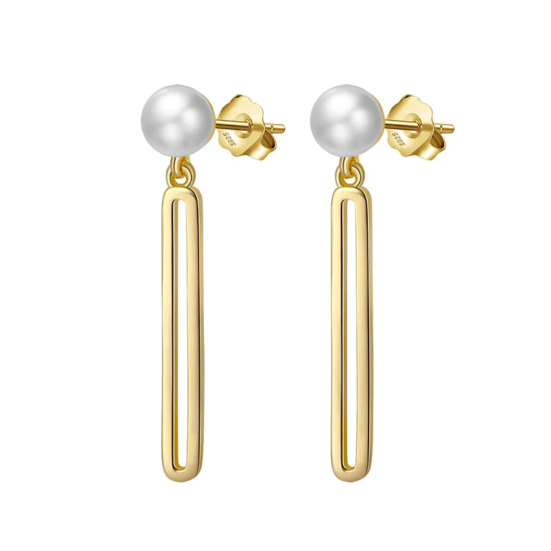 RINNTIN GPE29 925 Silver Jewelry New Design 14k Gold Plated Rectangle Stud Earrings Pearl Earrings