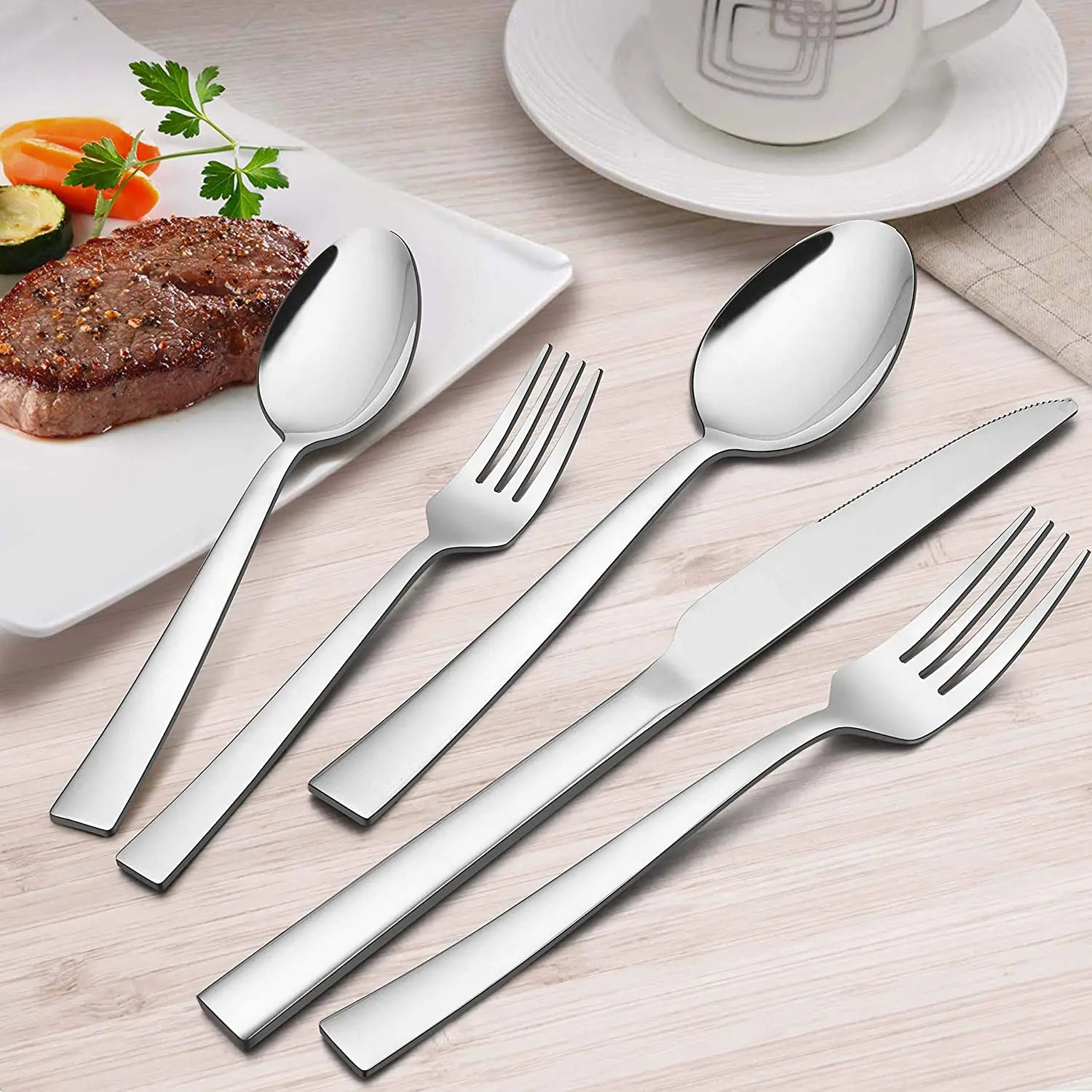 Wholesale Custom Silverware Square Handle  Gold Silverware Flatware Set Stainless Steel Cutlery Set