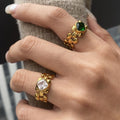 X151 Wholesale Gold Plated Stainless Steel Cubic Zirconia Ring Fashion Hollow Non Tarnish Jewelry for Women
