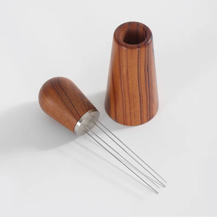 Coffee Needle Distributor Natural Wood Handle and Stand Distribution Tool