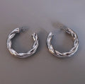 Women Stainless Steel 18K Gold Plating Hiphop Large Thick Braided Empty Hoop Earrings