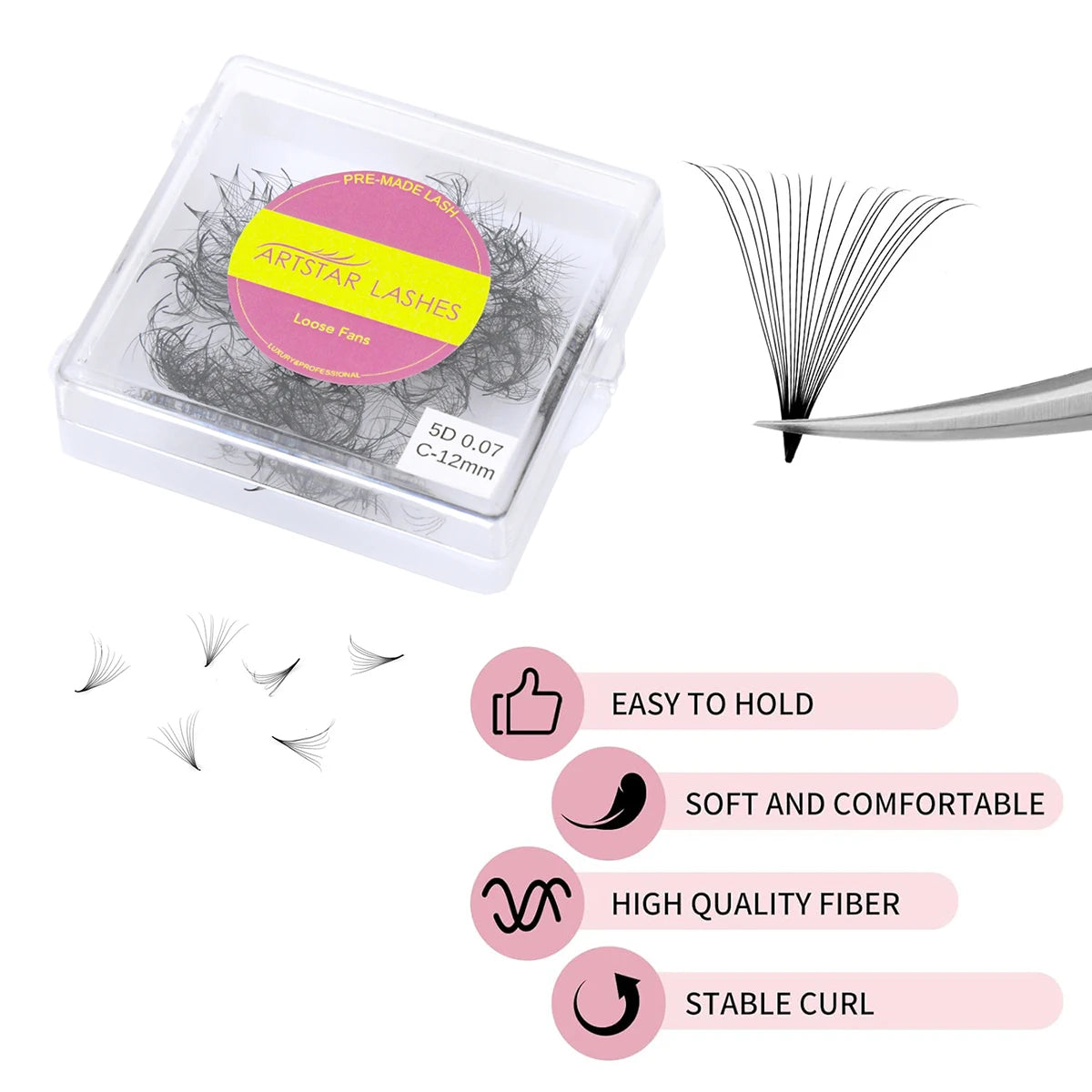 Super Matte Black 20D Loose Eyelash  Fans Handmade 500 Fans Pro Curl  Loose Narrow Promade Lashes