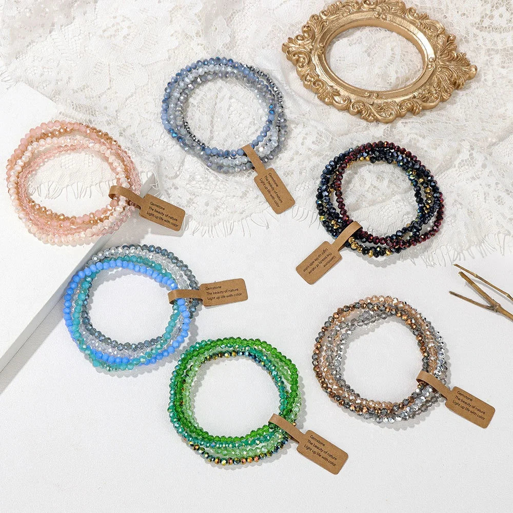 Cross-border Bestseller Color-plated Glass 4 Pieces  Bracelet Set Vintage Perfect Gift Idea for Best Friends Matching Labels