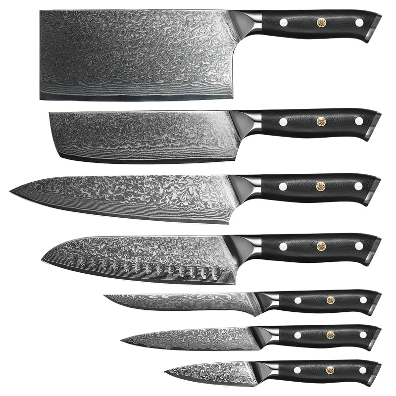 Damascus Steel 67 Layer VG10 Core Full Tang Black Ergonomic G10 Handle Chef Knife Set for Kitchen Use
