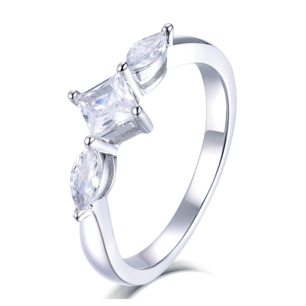 925 Sterling Silver Rhodium Plated Wedding Engagement Ring with Elegant Princess Marquise Cubic Zirconia Latest Design