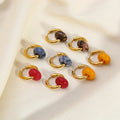 Fashion Non Tarnish Jewelry 18K Gold Plated Stainless Steel Colorful Round Natural Stone Chunky Hoop Earring for Women YF3395