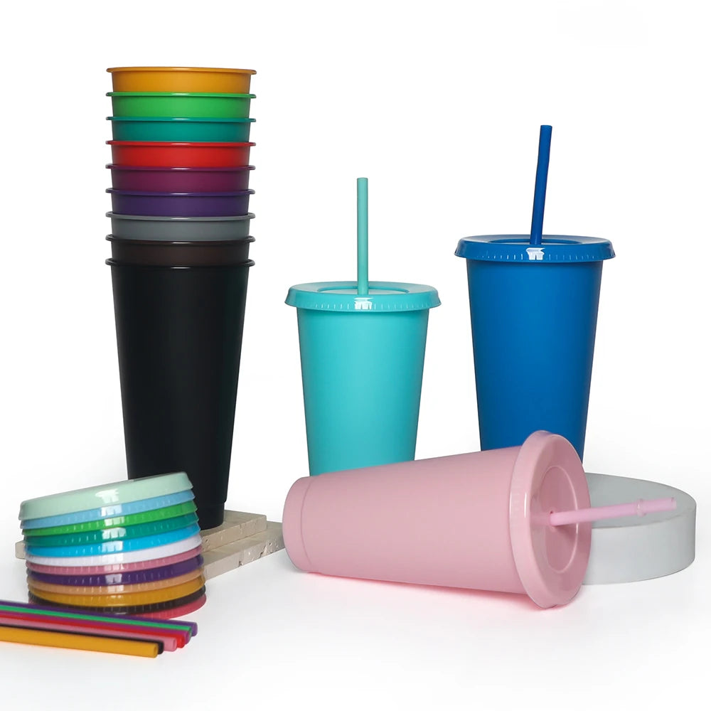 Wholesale Eco Friendly 24oz 710ml Reusable pp Plastic Tumbler Water Drink Mug Coffee Plastic Cups with Lids and Straws