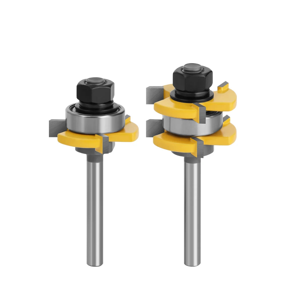 2Pcs 1/4" Shank Tongue & Groove Router Bits 3/4" Stock 3 Teeth T-shape Tenon Milling Cutter for Wood Woodworking Tools MC01018