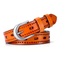 Vintage Leather Hollow Style With Brushed Silver Buckle Belts for Women
