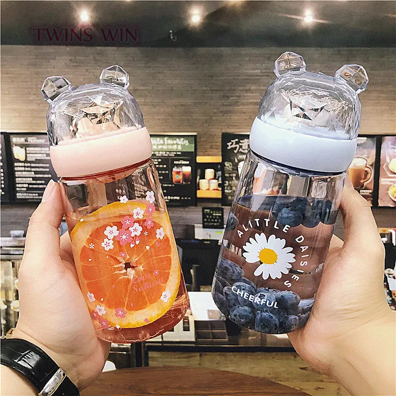 Korean Version of Cute Bear Plastic Cup Female Student Portable with Tea Compartment Water Aluminum Water Bottle CUP1471