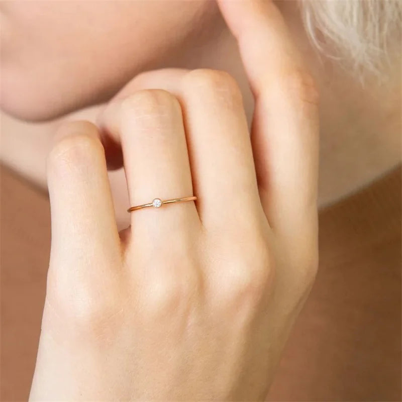 14K Gold Plated Stainless Steel 12 Month Rings Lucky Stackable Gemstone Cubic Zirconia 12 Birthstone Ring for Bridesmaifd Gift