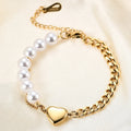 2024 Korean Style Simple and Versatile Titanium Steel Lover Bracelet Niche Design Imitation Pearl Charm Bracelet for Women