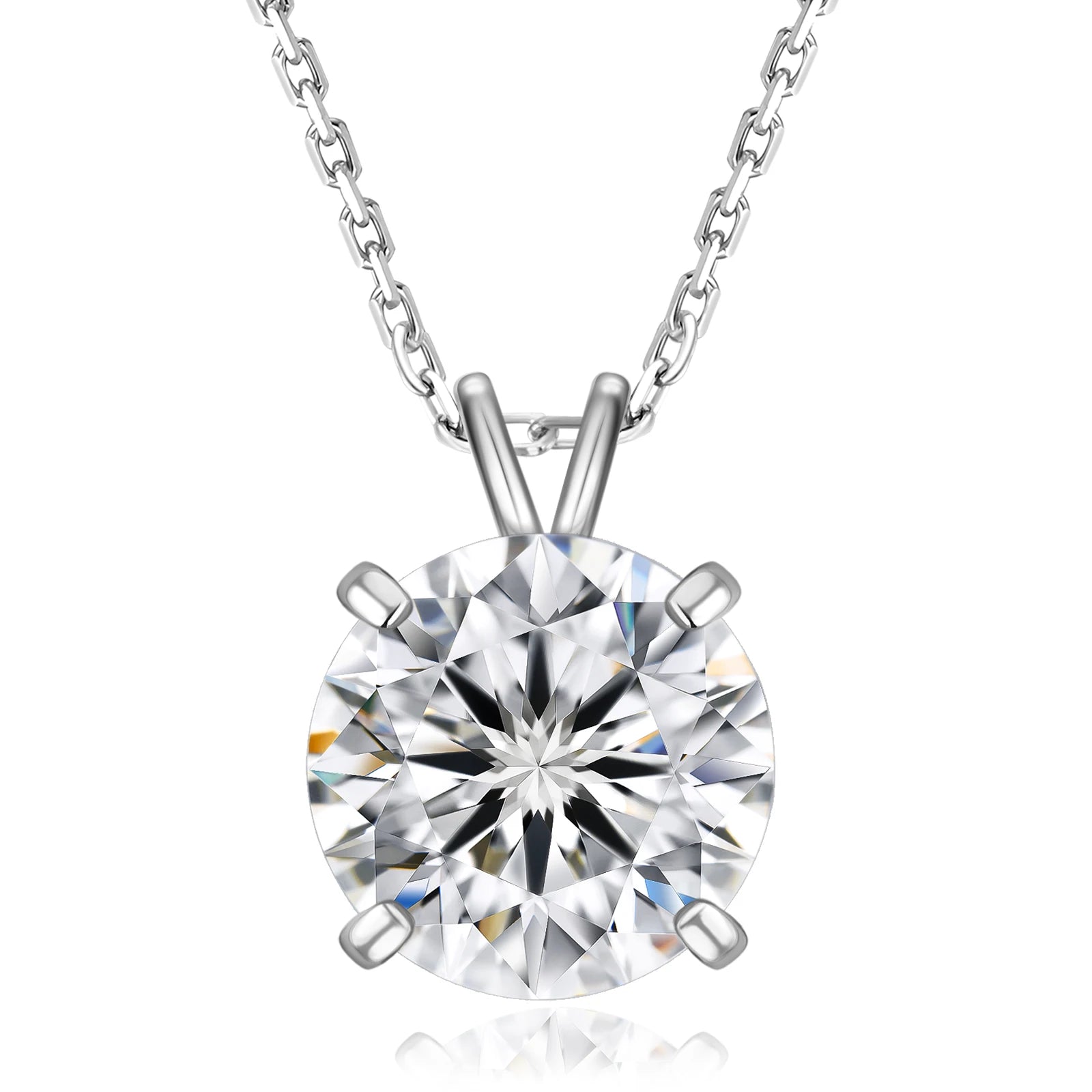 1/2/3/4CT Moissanite Necklace White Gold Plated Sterling Silver Jewelry Lab Created Solitaire Diamond Pendant Chain for Wedding