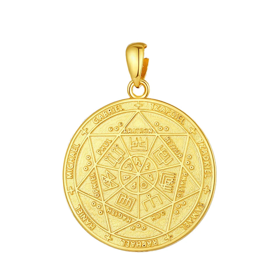Merryshine 925 Sterling Silver Pendant Necklace with Saint Michael Seal of Seven Archangels Gold and Pearl for Party Jewelry