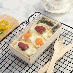 Transparent Lid Biodegradable Food Grade Disposable Baking Wooden Dessert Puff Pastry Packaging Box