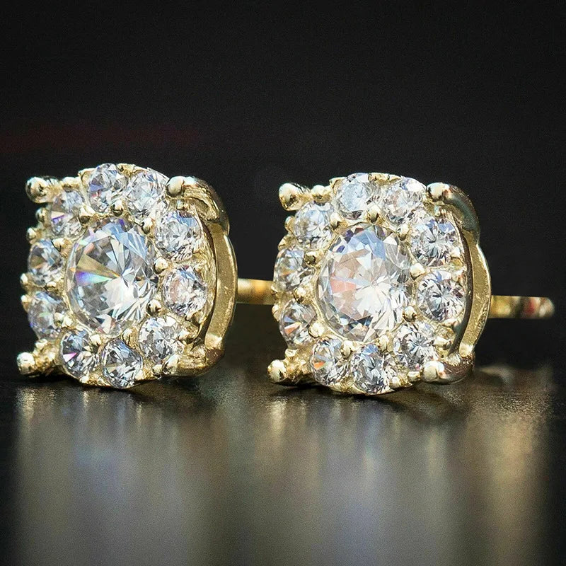 Huitan Fashion Round Shaped Design Earrings With Pave Full Cubic Zirconia Gold Plated for Women Engagement Jewelry Stud Earrings