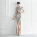 19735# Spot Ruffled Craft Beaded Celebrity Gala Dinner Performance Long Sequin Dress