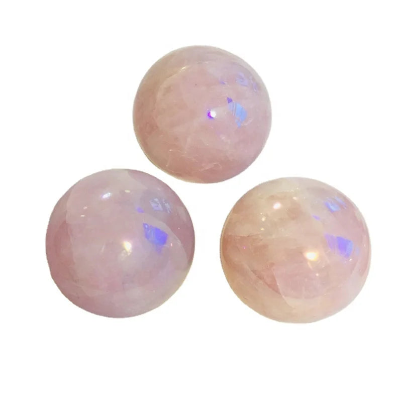 Wholesale Healing Energy Lucky Natural Pink Crystal Angel Aura Rose Quartz Sphere for Fengshui