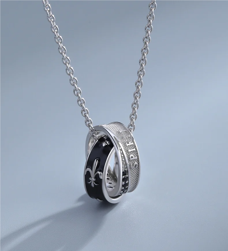 CLBX S925 Sterling Silver Necklace with Light Luxury Men's Knight Pendant Versatile Brand Fashion Paired Silicone Wood Leather