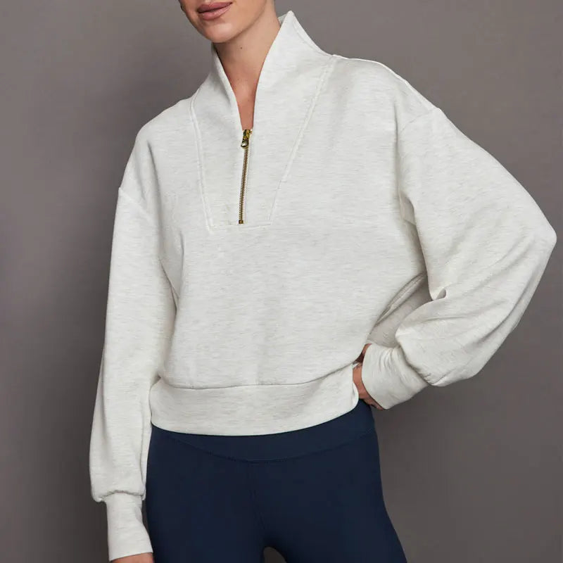 Lounge Wear Comfy Spandex Cotton Half Zipper Long Sleeve Stand Neck Women Pullover Fleece Breathable Windproof Sweatshirt