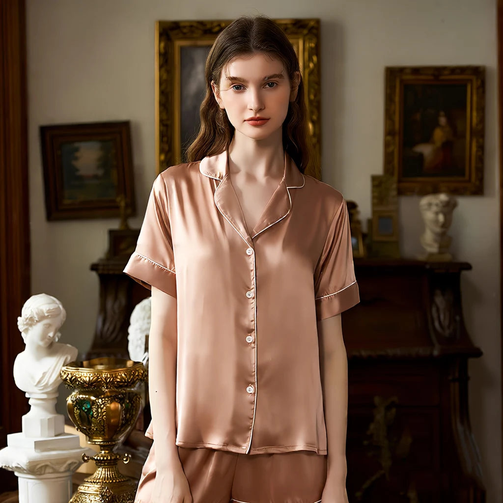 Luxury Satin Silk Nightgown for Women High Quality Single Button Sexy Style Pajamas Set for Summer Autumn Spring