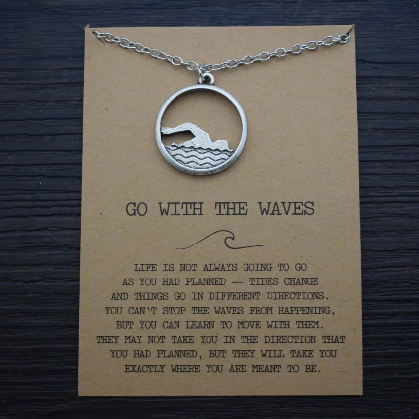 Summer Ocean Beach Wave Swimming Surfing Pendant Necklace Outdoor Jewelry