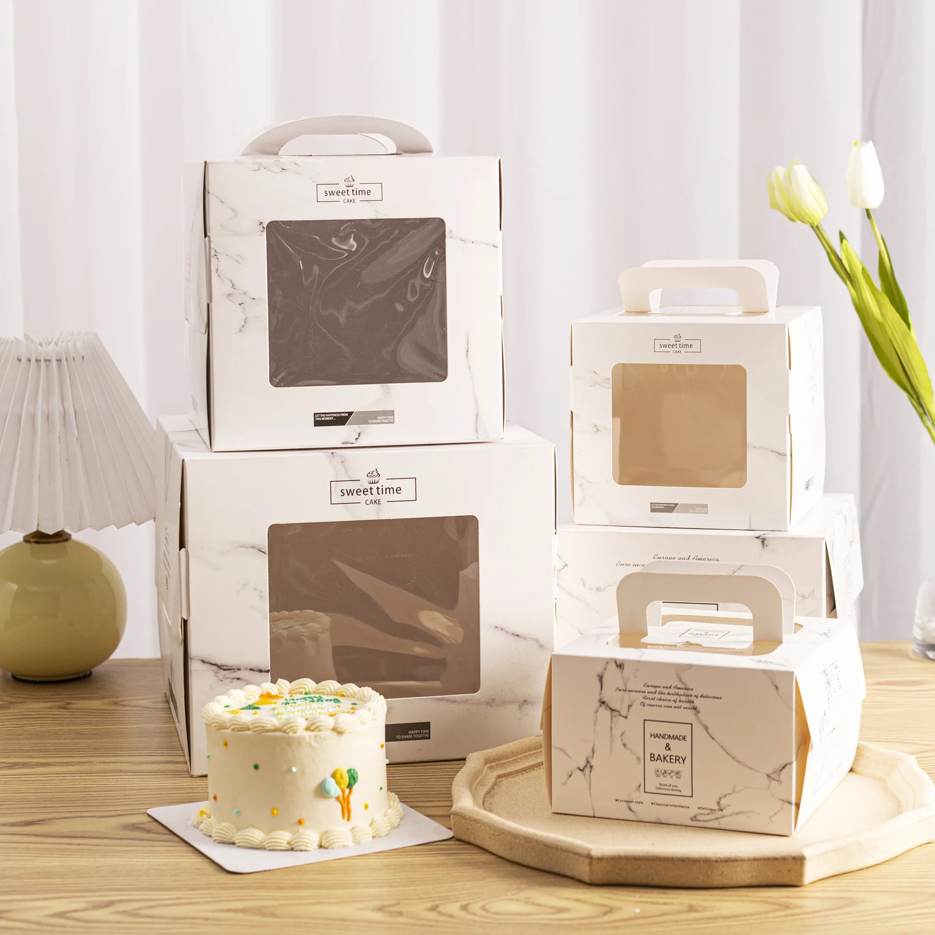 4 Inch 6 Inch 8 Inch Cake Packing Paper Box Handcase Raised  Cake Carton Box With Window