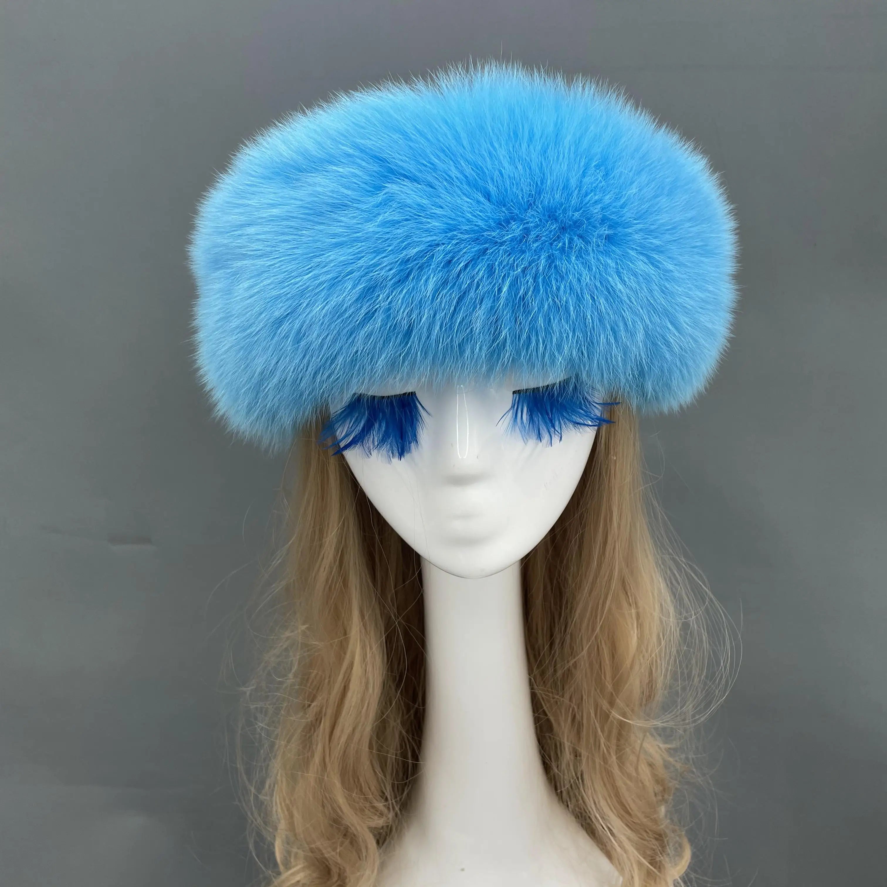 Fashion Real Fur Solid Color Headbands Match Coats Women Fox Fur Elastic Headband