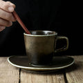 Factory Direct Wholesale Cafe 100ml Matte Black Mini Ceramic Tea Cup and Porcelain Espresso Coffee Cups and Saucer Set
