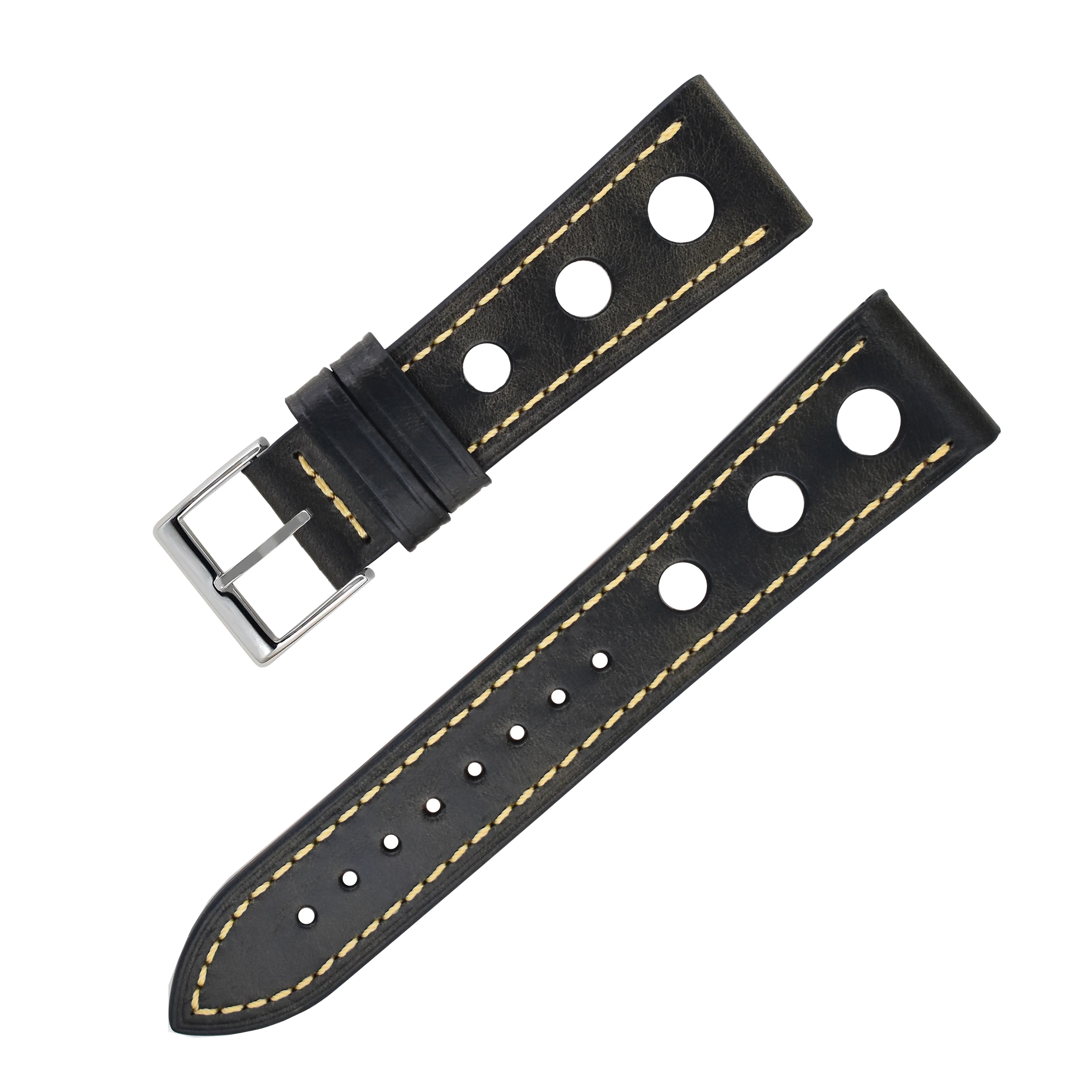 Fashion Big Unique Round Hole Design Italian Oil Wax Color Changing Skin Waterproof Genuine Leather Watch Band Strap 20 22 24mm