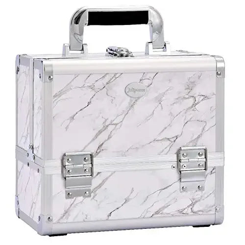 Portable Large Capacity Aluminum Makeup Train Case Mirror 3 Trays Travel Nail Organizer for Jewelry Storage Cosmetic Box Storage