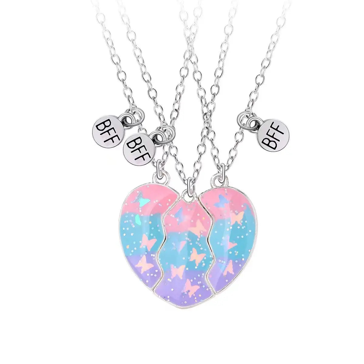 3pcs/set Enamel Puzzle Heart Pendant BFF Best Friends Forever Necklaces for Besties Butterfly Sprinkle in Puzzle Heart Necklace