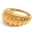 Exaggerated 18K Gold Plated Stainless Steel Croissant Chunky Hollow Rings Waterproof Striped Texture Statement Jewelry for Women