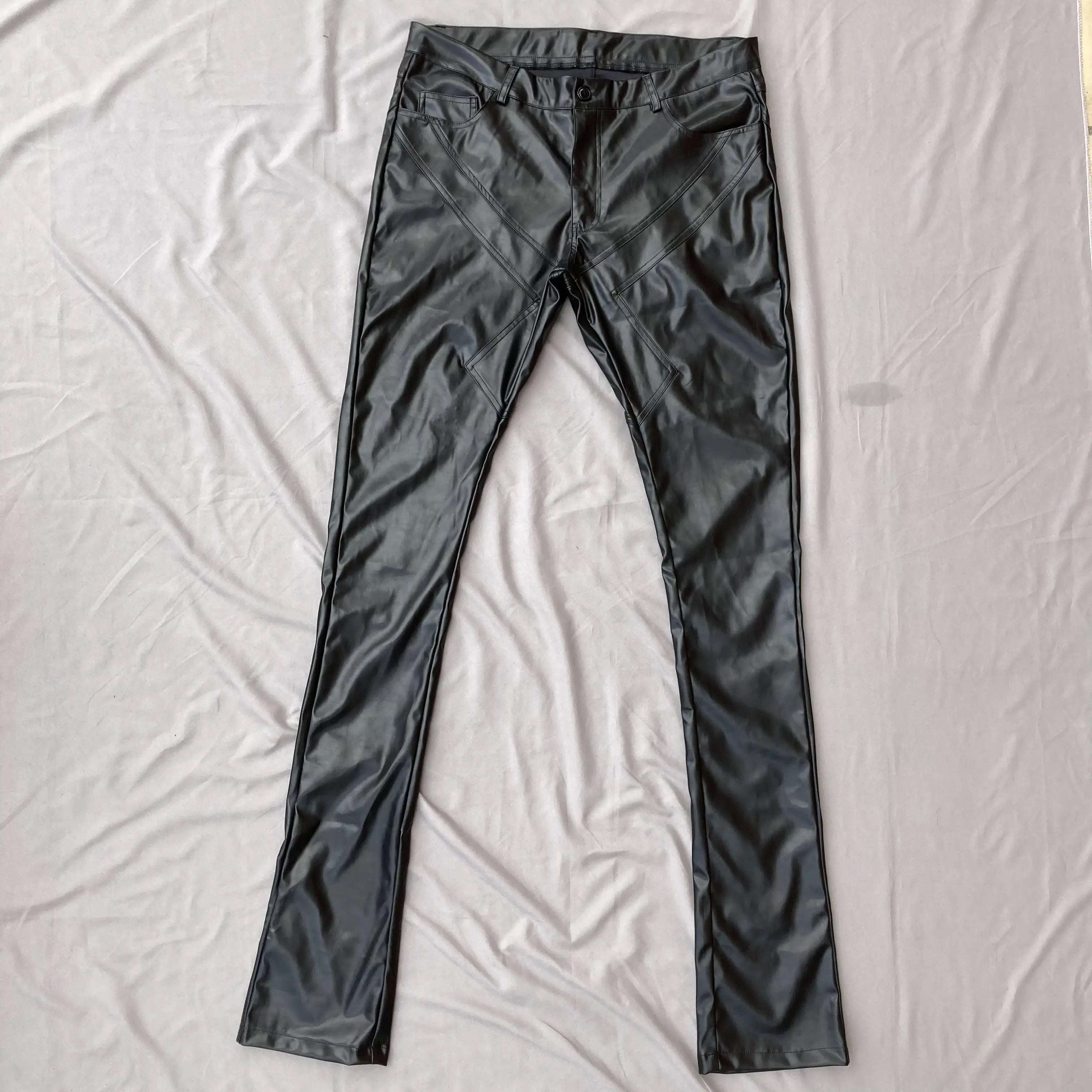 DENIMGUYS Street Style Men's Blank Slim Skinny Stacked Leather Pants Men