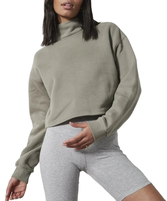 New Autumn Winter Women Custom Tops Fashion Warm Loose Turtleneck Long Sleeve Pullover Crop Top Sweatshirts With Customized Logo