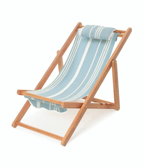 Hot Selling Custom MINI SLING CHAIRE VINTAGE BLUE STRIPE Oxford Portable Single Outdoor Adjustable Wooden Beach Chair Gym Park